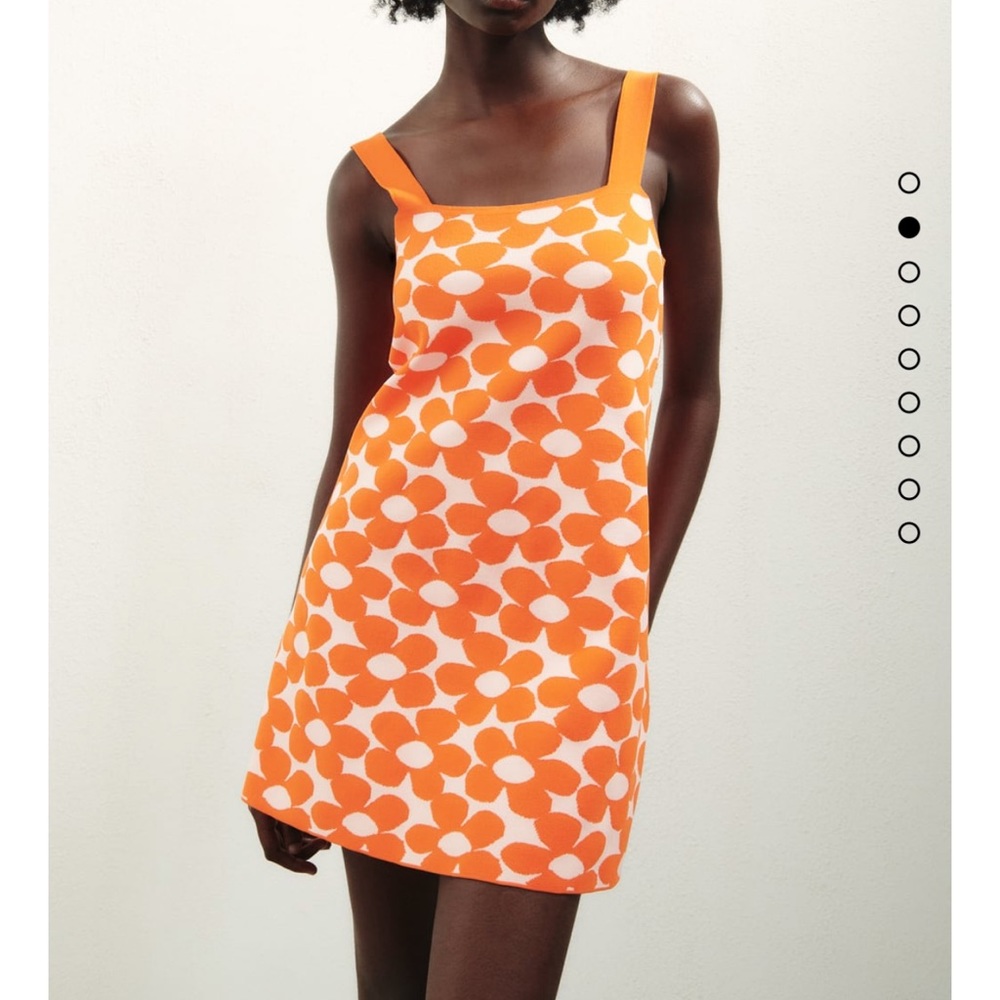 Zara orange floral knit dress.